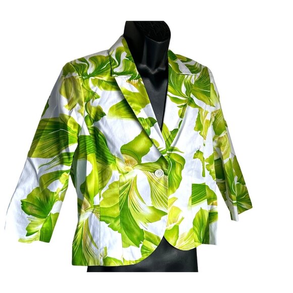 Tropical Leaf Print Womens Blazer Jacket - 3/4 Sleeve - Button Closure - Stylish - Picture 5 of 10